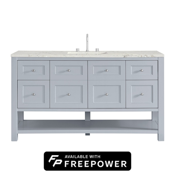 James Martin Vanities Breckenridge 60 in. Single Vanity, Serenity Blue, w/ 3 CM Victorian Silver Silestone Top 330-V60S-SRB-FVSL - main