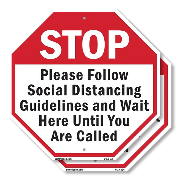 Signmission Stop Please Follow Social Distancin, 18 inch X 18 inch, Plastic Sign, 2PK OC-P-2PACK-18-196 - main