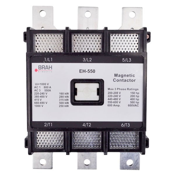Brah Electric , Replacement 550A 600V 3P with 480VAC Coil for EH Series Contactor EH-550-30-22AS BEH-550-30-22AS - main