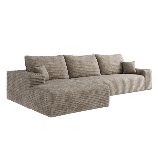 Homeroots 107" Camel Corduroy Modular Compression Foam Sofa With Toss Pillows 712962 - main