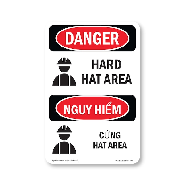 Signmission OSHA Sign, Hard Hat Area Bilingual, 18in X 12in Aluminum, 12" W, 18" H, Hard Hat Area Bilingual OS-DS-A-1218-VV-1292 - main