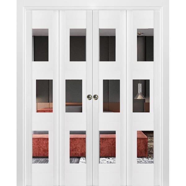 Vdomdoors Sliding Closet Double Bi-fold Doors White Solid Core Modern Interior SETE6999DBF-WS-72 x 96 (4* 18x96) - main