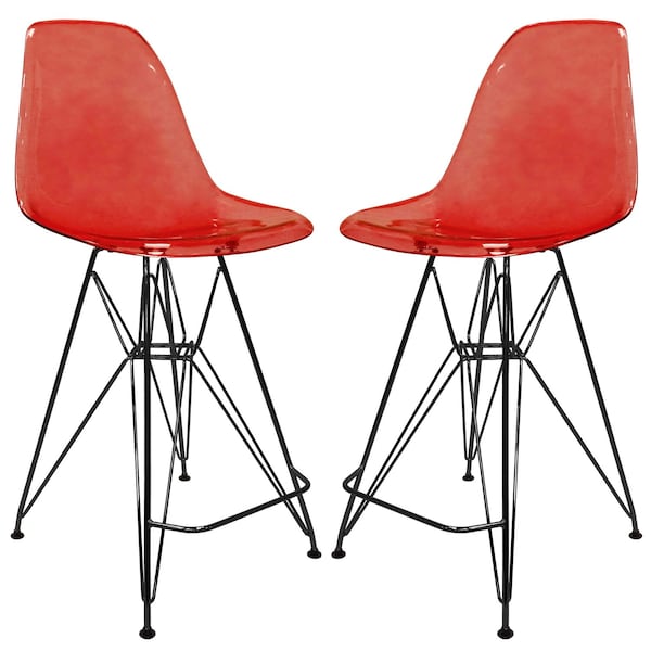 Leisuremod Cresco Acrylic Barstool - Modern ABS Plastic Counter Stool with Steel Legs & Footrest, 2PK CRBL-30TR2 - main