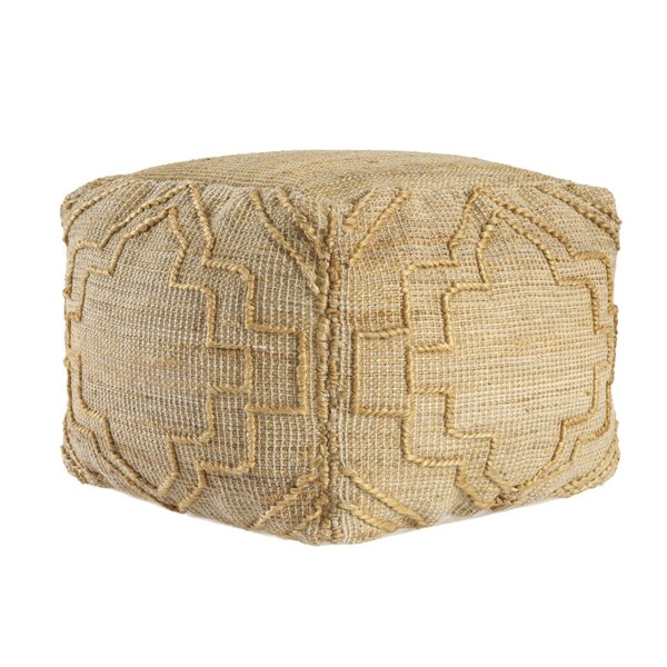 Homeroots 18" Natural Jute Blend Cube Quatrefoil Pouf Ottoman 551562 - main