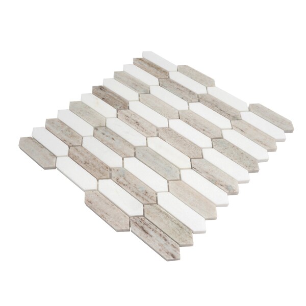 Apollo Tile Mirage 12x12 Warm Beige White Marble Mosaic Picket Wall and Floor Tile (5.3 sq ft/case), 5PK APLSAH88G40A - main