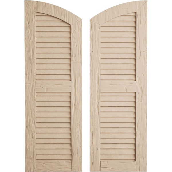 Ekena Millwork Timberthane Hand Hewn 2 Equal Louver w/Elliptical Top Faux Wood Shutters, 18W x 76H, 70 Low Side, PR SHULVL18X76HHPR - main