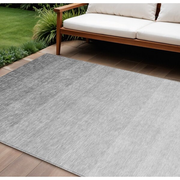 Homeroots 8' X 10' Gray And Light Gray Ombre Washable Indoor Outdoor Area Rug 595814 - main