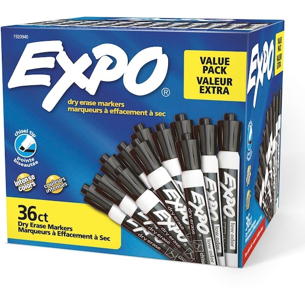 Expo Low-Odor Dry-Erase Marker Value Pack, Broad Chisel Tip, Black, PK36 1920940 - main