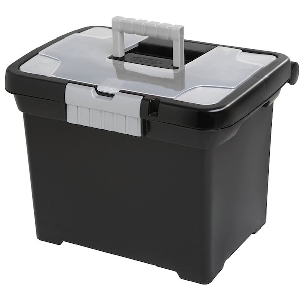 Sterilite ShowOffs File Box, 15 in L, 10-7/8 in W, 11-1/2 in H, Plastic, Black/Clear/Titanium 18719004 - main