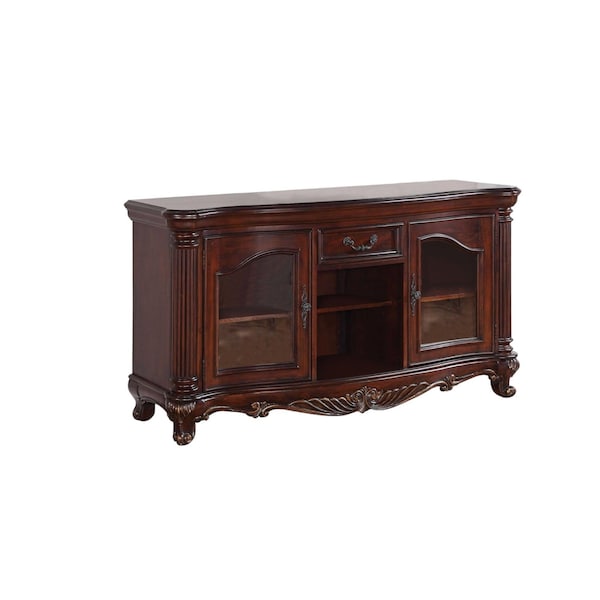 Homeroots 65in Brown Cherry Cabinet Enclosed Storage TV Stand with Bookcase 347032 - main