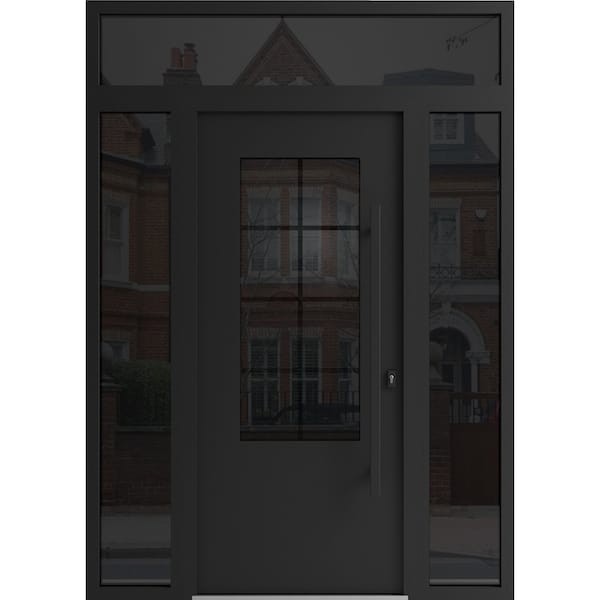 Vdomdoors Aluminum Door Iron 0101 Black Entry Steel Metal Classic Painted 64 x 92 (16+36+16 x 80+12)-Left Ins IRON0101EXD-BLK-W16+36+16xH80+12-LH-I - main