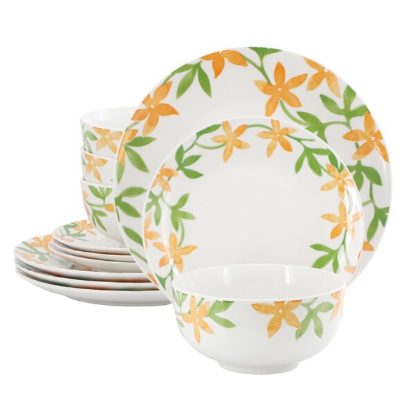 Gibson Home Surrey Hill 12 Piece Round Fine Ceramic Dinnerware Set in White 750123693M - main