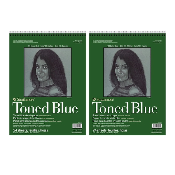 Strathmore 400 Series Sketch Pad, Recycled, Toned Blue, Top Wire Binding, 24 Sheet, 11x14 inch, 2PK P412-211-6 - main