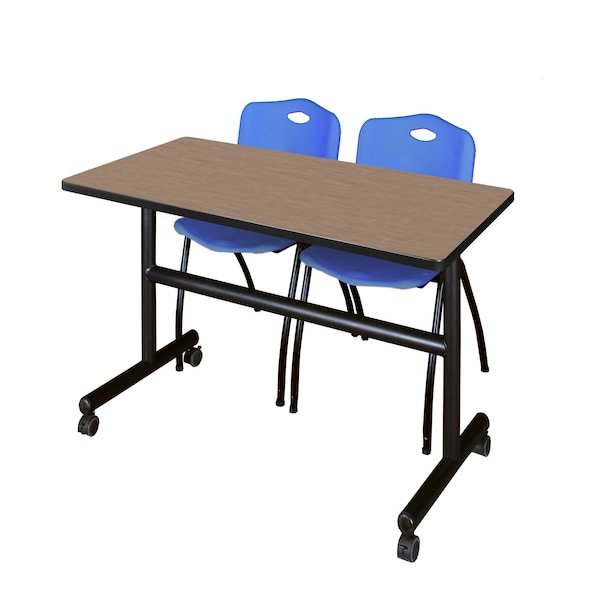 Regency Kobe Flip-Top Training Nesting Table W/ 2 M Stack Chairs, 48 in W, 24 in L, Noble Oak MKFT4824NO47BE - main