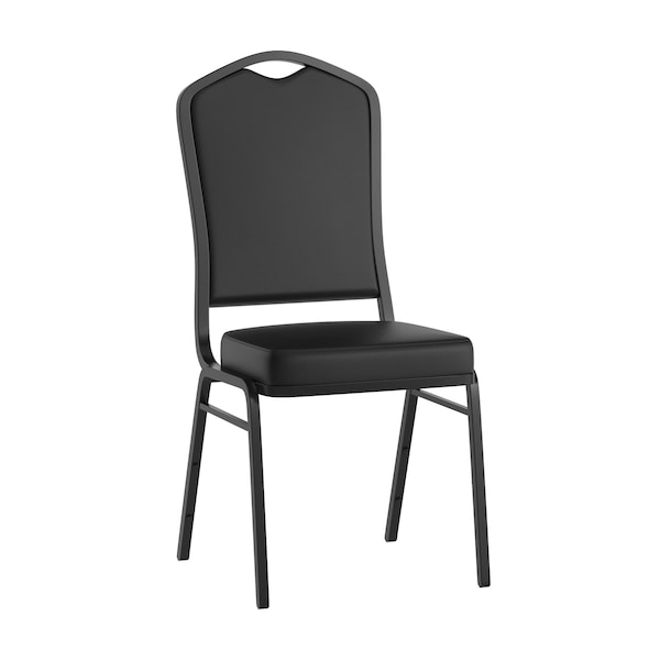 Flash Furniture HERCULES Series Crown Back Stacking Banquet Chair in Black Vinyl - Black Frame FD-C01-B-BK-VY-GG - main