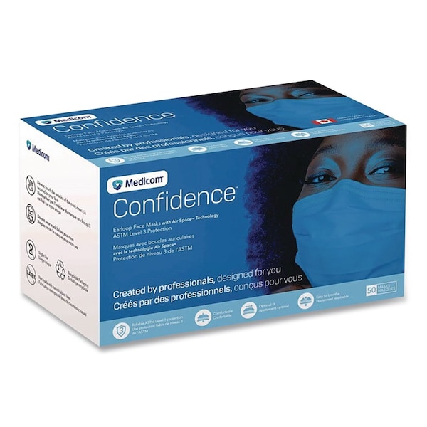 Pri-Med Medicom Confidence Ear Loop Face Mask with Air Space Technology, Polypropylene, One Size, 500PK 214115/-CANCT - main