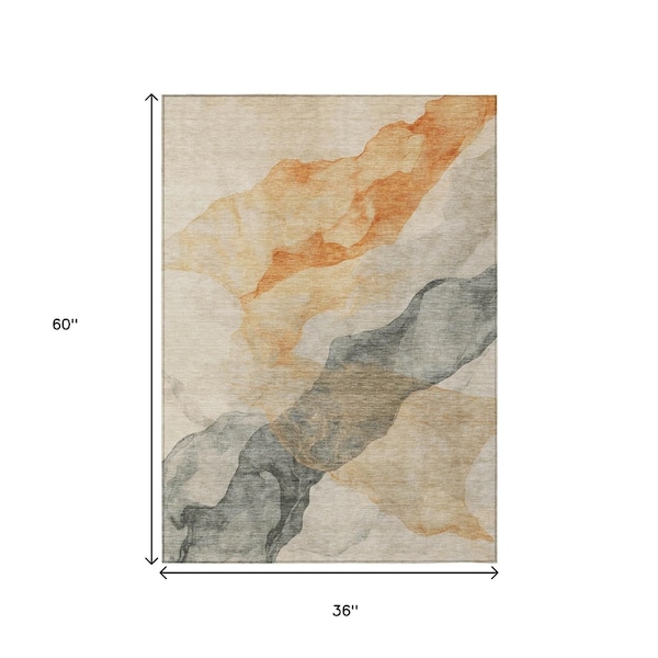 Homeroots 3' X 5' Orange And Gray Abstract Washable Indoor Outdoor Area Rug 631839 - main