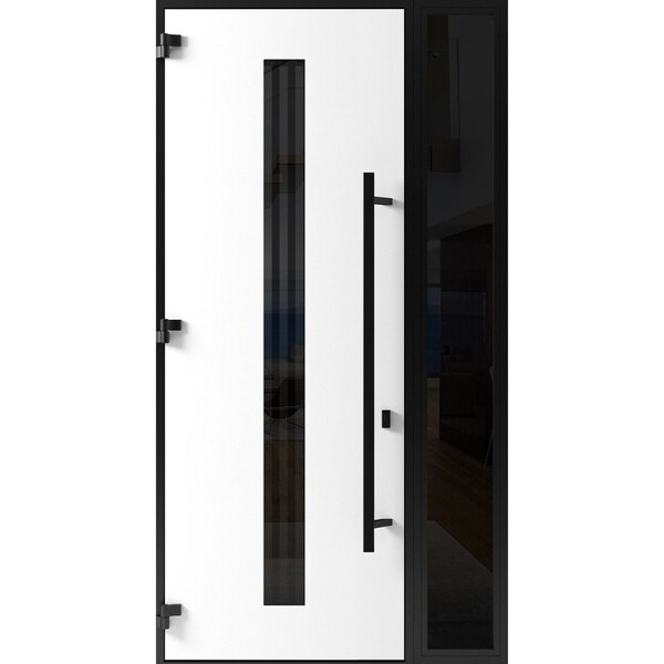 Vdomdoors Front Exterior Prehung Steel Door Ronex1055 Teak 96 Sidelight Exterior Window Sidelite Entry Metal RONEX1055EXD-OAK-W36+14xH96-RH-I - main