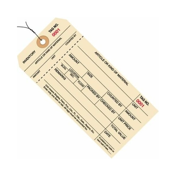 Partners Brand Inventory Tags, Stub, 6 1/4x3 1/8", PK1000, 10 Point Cardstock, 6 1/4" W, Manila, 1000 PK G18083 - main
