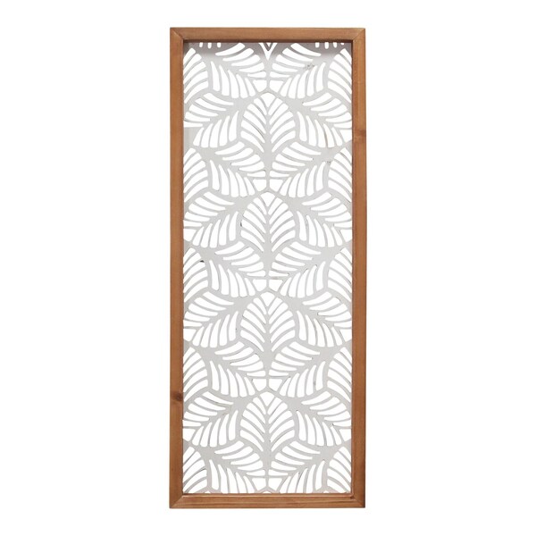 Homeroots 25" X 10" White and Natural Leaf Floral Wood and Metal Wall Decor 373425 - main