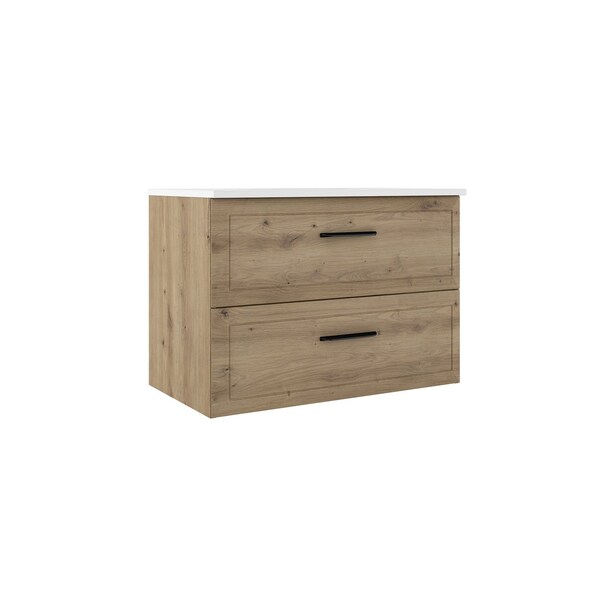 Homeroots 32" Natural Wood Freestanding Bathroom Vanity With White Sink And Two Drawers 627378 - main