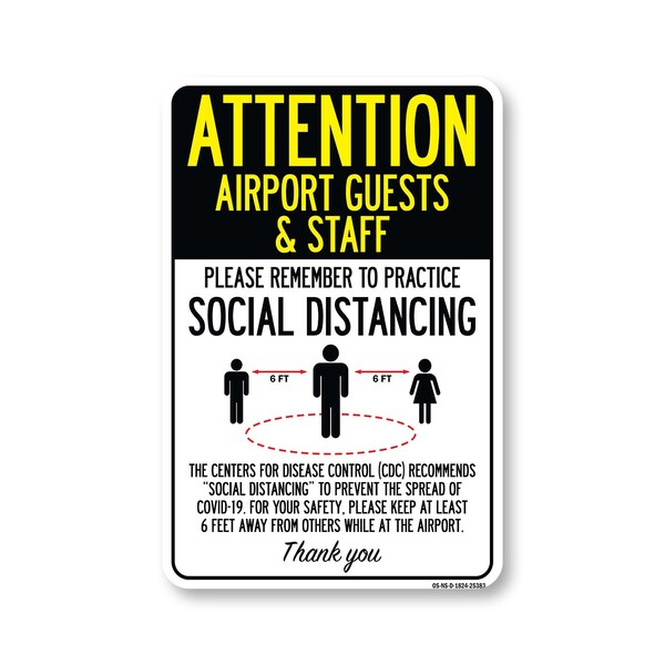 Signmission PSA, Airport Guests And Staff Practice Social Distancing, 24in X 18in Decal, OS-NS-D-1824-25383 OS-NS-D-1824-25383 - main