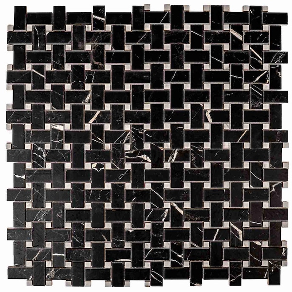 Apollo Tile Regalia 12x12 in. Nero Black, White Matte Gres Porcelain Basketweave Mosaic Tile, 6PK VEL88NERBSKMOSA - main