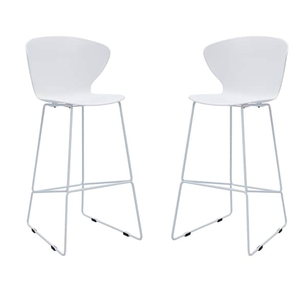 Homeroots Set of Two 30" White and Silver Heavy Duty Plastic and Metal Low Back Bar Height Bar Chairs, 2PK 555096 - main