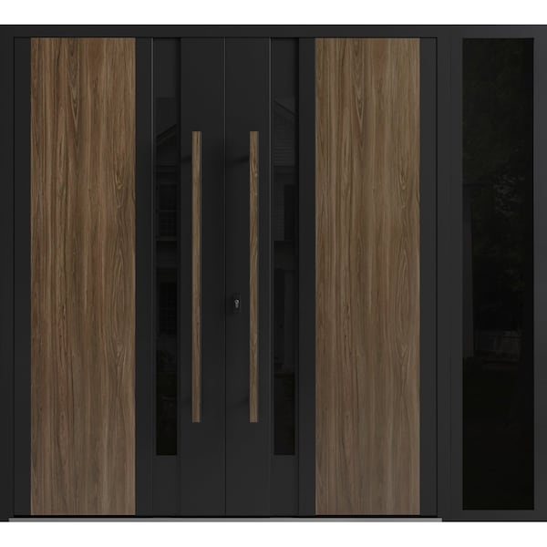 Vdomdoors Aluminum Double Doors Dekton 0163 Venezia Noce 1 Sidelight Entry Door Painted (W86xH96) Left hand I DEKTON0163DEXD-VEN-W72+14xH96-LH-I - main