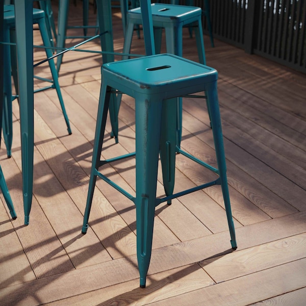 Flash Furniture 30" High Aged Kelly Blue-Teal Metal Barstool ET-BT3503-30-KB-GG - main