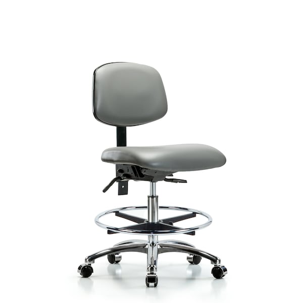 Blue Ridge Ergonomics Vinyl Chair Chrome, Med Bench, Tilt, Foot Ring, Casters, Sterling BR-VMBCH-CR-T1-A0-CF-CC-8840 - main