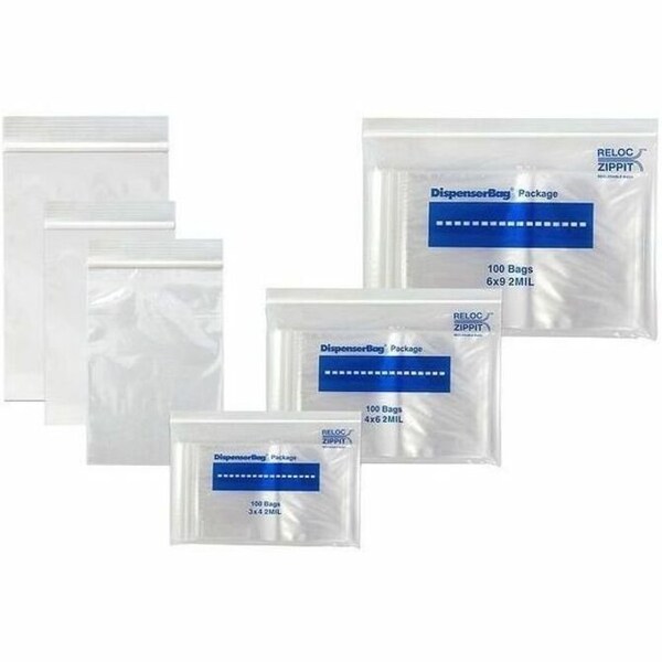 Reloc Zippit Reclosable Bag, Zip Seal, 6 in L, 6 in W, 2 mil Thick, Polyethylene, Clear R66 - main
