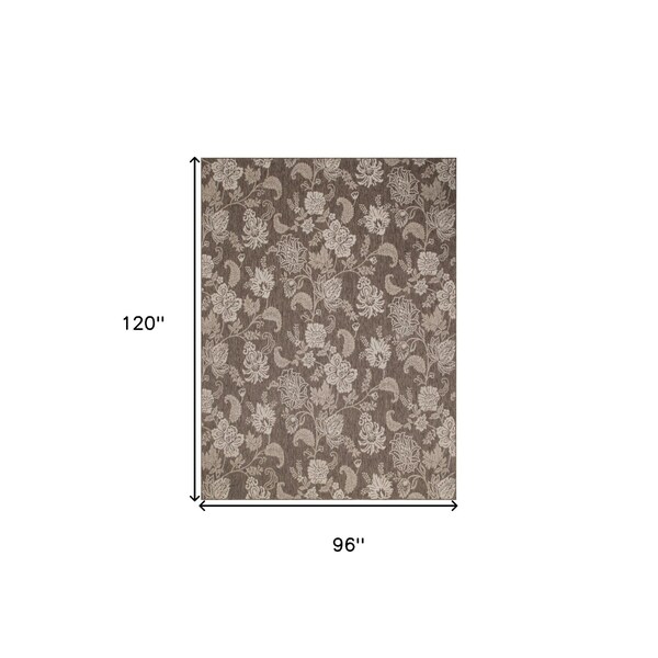 Homeroots 8' X 10' Brown And Ivory Floral Indoor Outdoor Area Rug 550207 - main