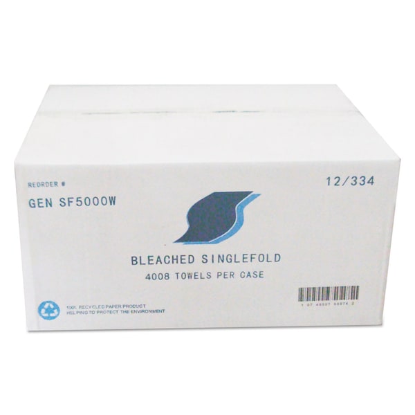 Gen Singlefold Paper Towels, 1 Ply, 334 Sheets, 264 ft, White GENSF5000W - main