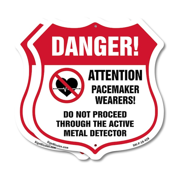 Signmission Pacemaker Wearers Shield Sign Danger! At, 18 inch X 18 inch, Plastic Sign, 2PK SHI-P-2PACK-18-428 - main