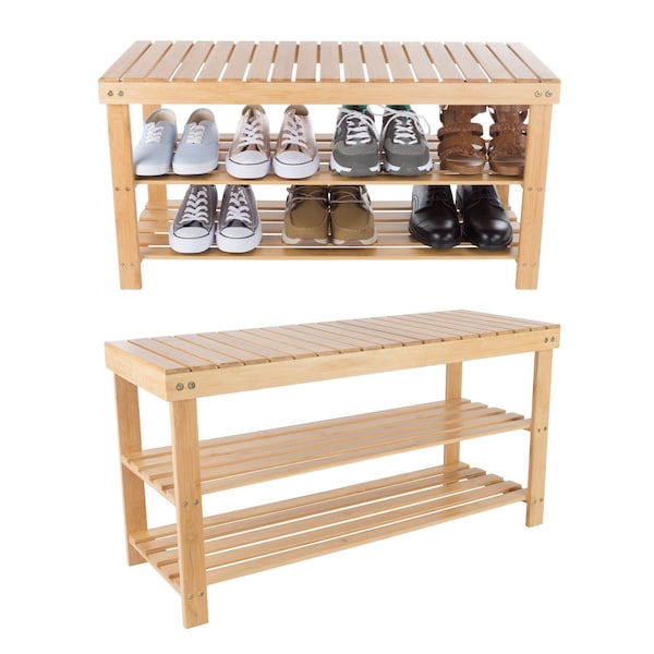 Lavish Home 2-Tier Shoe Storage Rack Bamboo Bench with Seat and Bottom Shelf for Footwear Organization 83-59 - main