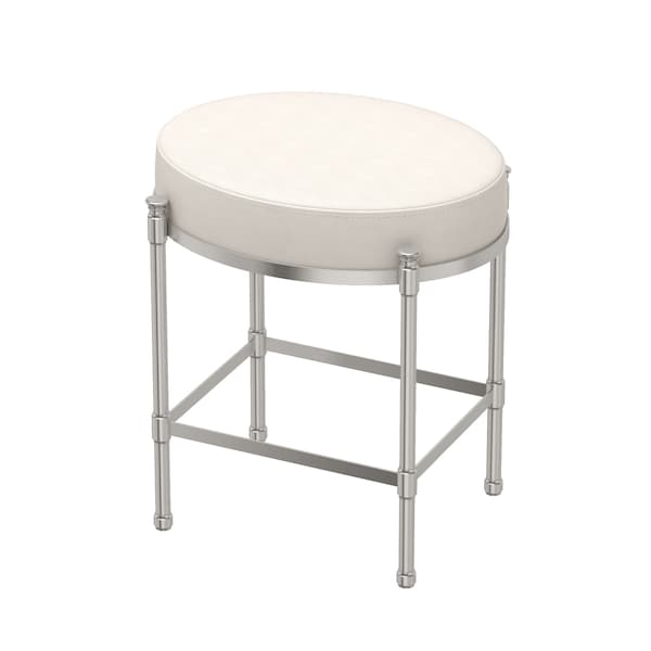 Gatco Oval White Leather Vanity Stool Satin Nickel 1359 - main