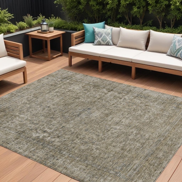 Homeroots 9' X 12' Pewter And Beige Abstract Washable Indoor Outdoor Area Rug 616020 - main