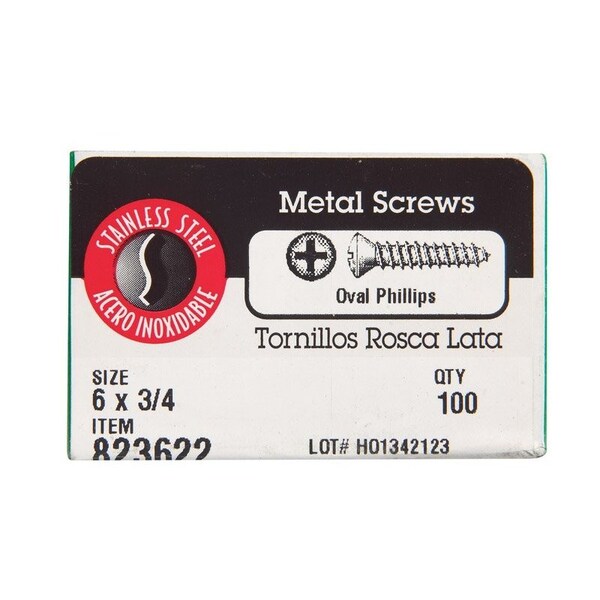 Hillman Sheet Metal Screw, Oval Head Phillips Drive, 100 PK 0823622 - main