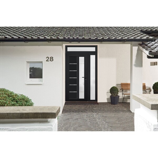 Vdomdoors Front Exterior Prehung FiberGlass Door Frosted Glass / Manux 8088 Matte Black / Sidelight and Trans MANUX8088EXD-BLK-W36+16 x H80+14-LH - main