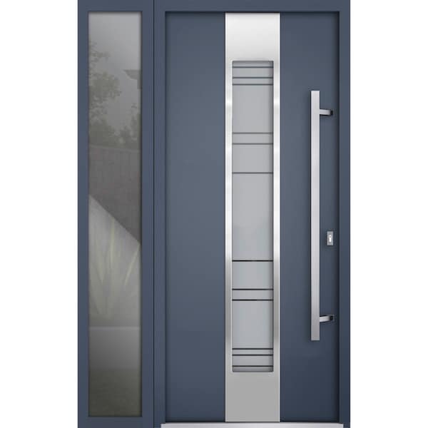 Vdomdoors Steel Door Deux 0757 Gray Graphite Sidelight Exterior Window Stainless Inserts Single Modern Painte DEUX0757EXD-GRE-W36+12 x H80-Left-hand Inswing - main
