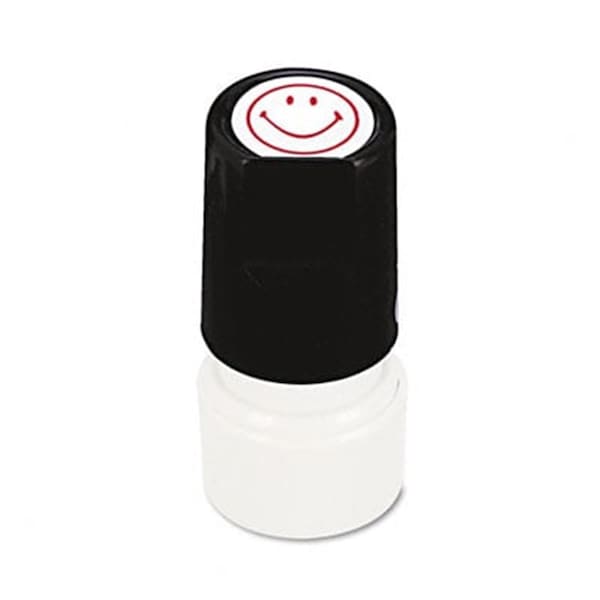 Salurinn Supplies Universal One-Color Round Message Stamp Smiley Face Pre-Inked/Re-Inkable Red SA2771155 - main