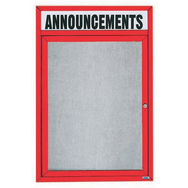 Aarco Outdoor Enclosed Bulletin Board w/ Al Frame Header, Powder Coated Red, Neutral 48''Hx36''W ODCC4836RHR - main