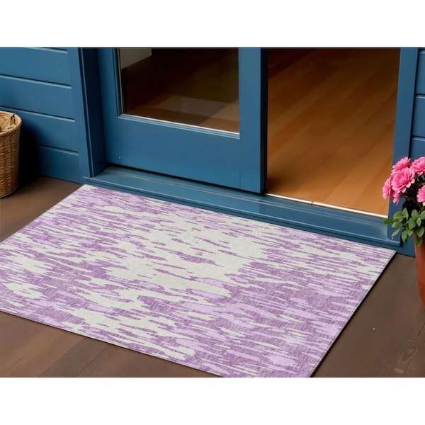 Homeroots 3' X 5' Lavender And Ivory Abstract Washable Indoor Outdoor Area Rug 612677 - main