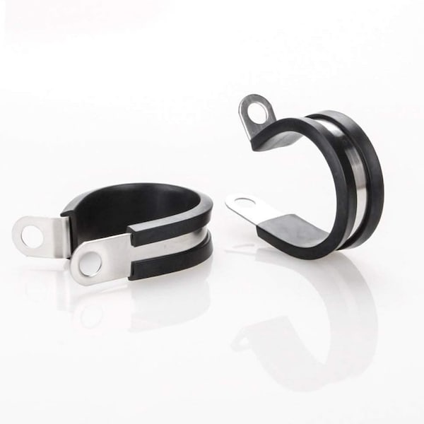Grizzly Supply Cable Clamp, 1/4 in Bundle Dia., .59 in W, Rubber-Lined P-Clamp, 304 Stainless Steel, Black, 100PK GS-RPC5-1/4-C - main