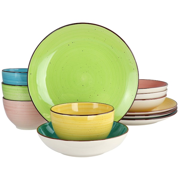 Elama Hudson 12 Piece Double Bowl Stoneware Dinnerware Set in Assorted Colors ELM-HUDSON - main