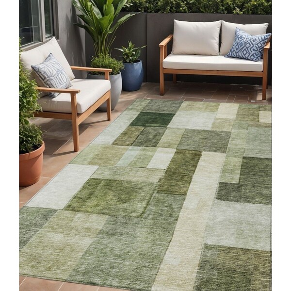 Homeroots 5' X 8' Sage And Fern Green Geometric Washable Indoor Outdoor Area Rug 605868 - main
