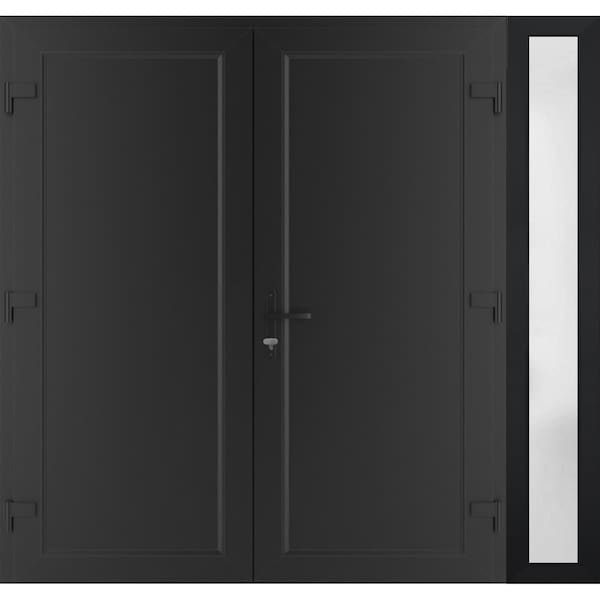 Vdomdoors Front Exterior Prehung Metal-Plastic Double Doors / MANUX 8111 Matte Black / Sidelite Exterior Wind MANUX8111DEXD-BLK-LH-W72+12xH80 - main