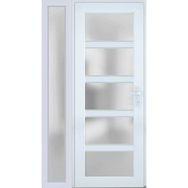 Vdomdoors Front Exterior Prehung FiberGlass Door Frosted Glass / Manux 8002 White Silk / Sidelight Exterior W MANUX8002EXD-WS-W30+16 x H80-LH - main