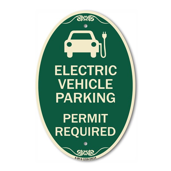 Signmission Electric Vehicle Parking Permit Required Wit, 12 In X 18 In Architectural, Heavy Gauge Aluminum A-OV-G-1218-24114 - main